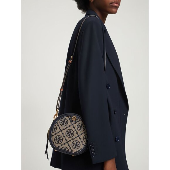 Tory Burch T Monogram Jacquard Moon Crossbody Bag Blue - Picture 12 of 15